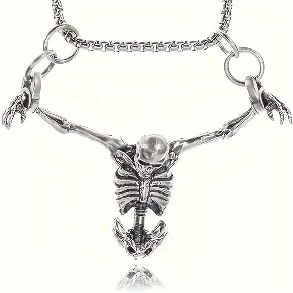 Vintage Skull Man Necklace Överdrivet Mörk Nischdesign Gothic Punk Hängsmycke - Picture 6 of 6